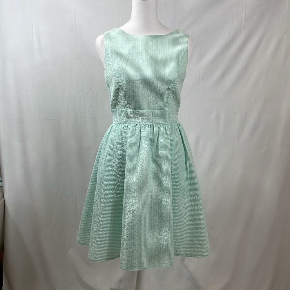 Lauren James Seersucker Dress Aqua Size S Deep V Back Delicate - Picture 3 of 14